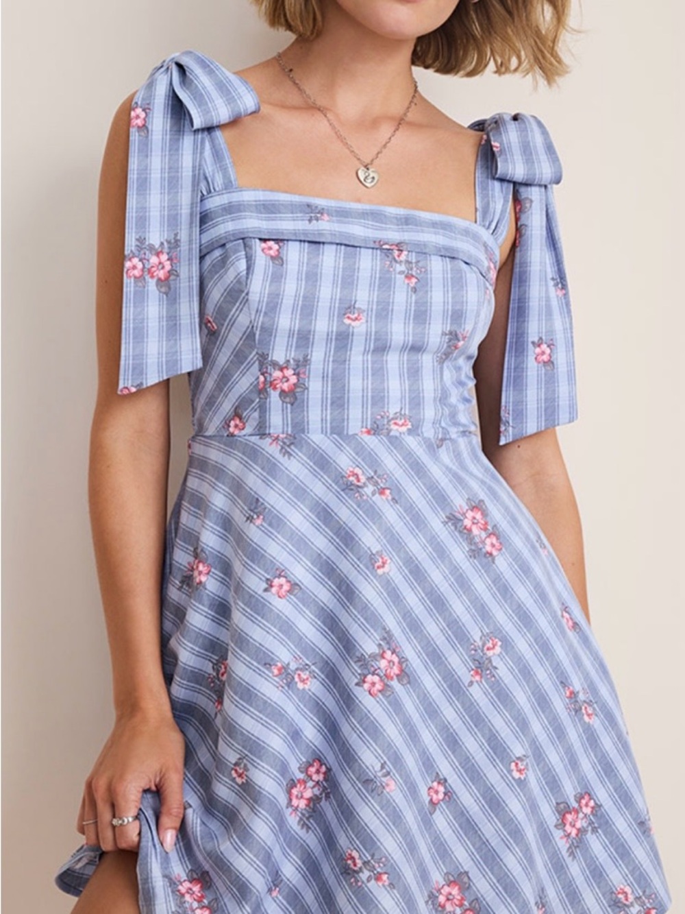 Blue Floral Tie-Shoulder Sundress
